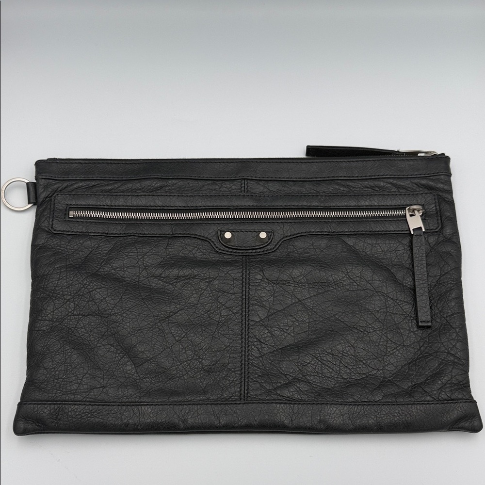 Balenciaga Classic Clip Clutch Black Lambskin Silver Hardware